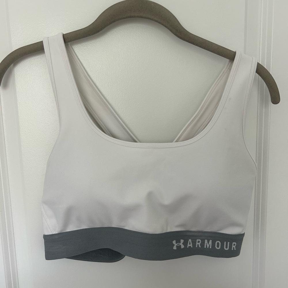 Under Armour White and Gray Sports Bra with Wide Straps